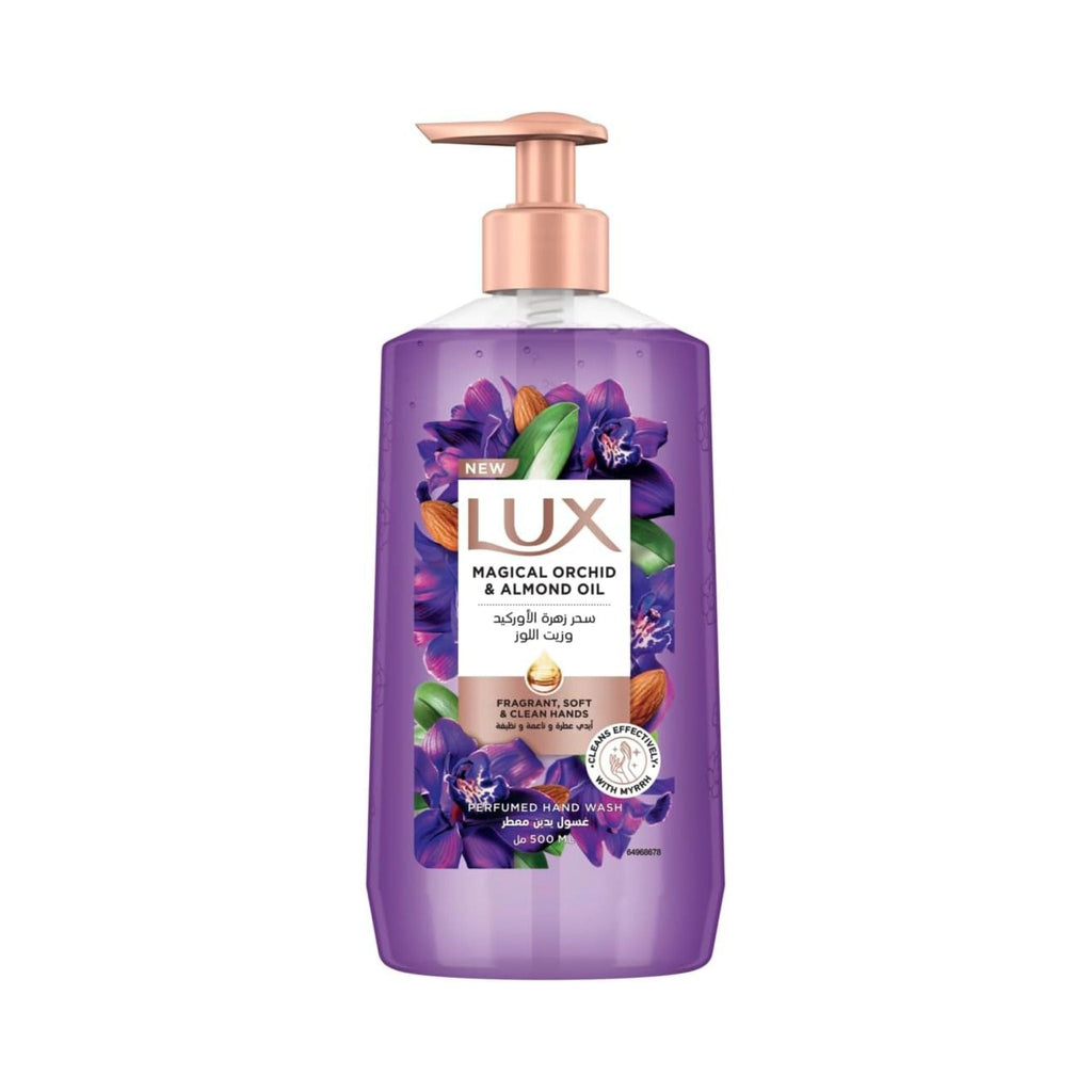 Refect Beauty Lux Orchid and Almond Oil scented liquid hand wash in a purple bottle with a rose gold pump dispenser.