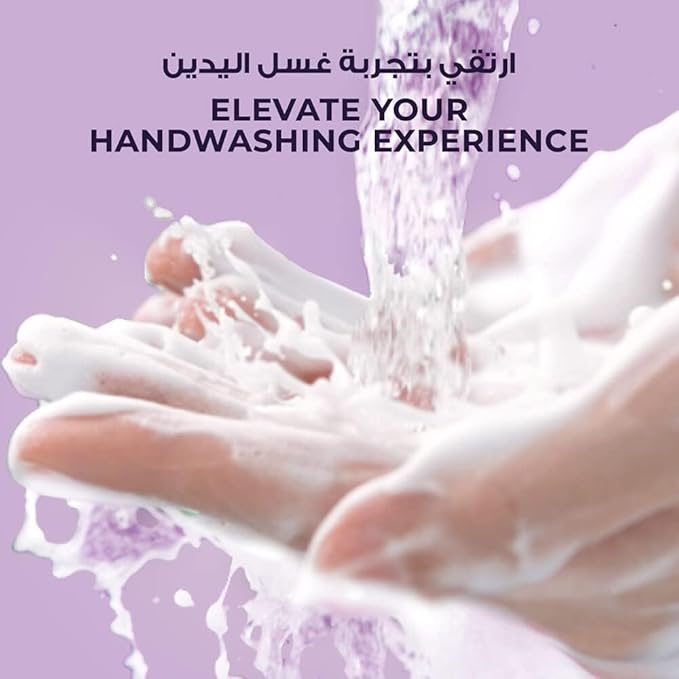 Refect Beauty Lux Purifying Watermint hand wash creating a rich, cleansing lather on hands against a purple background.