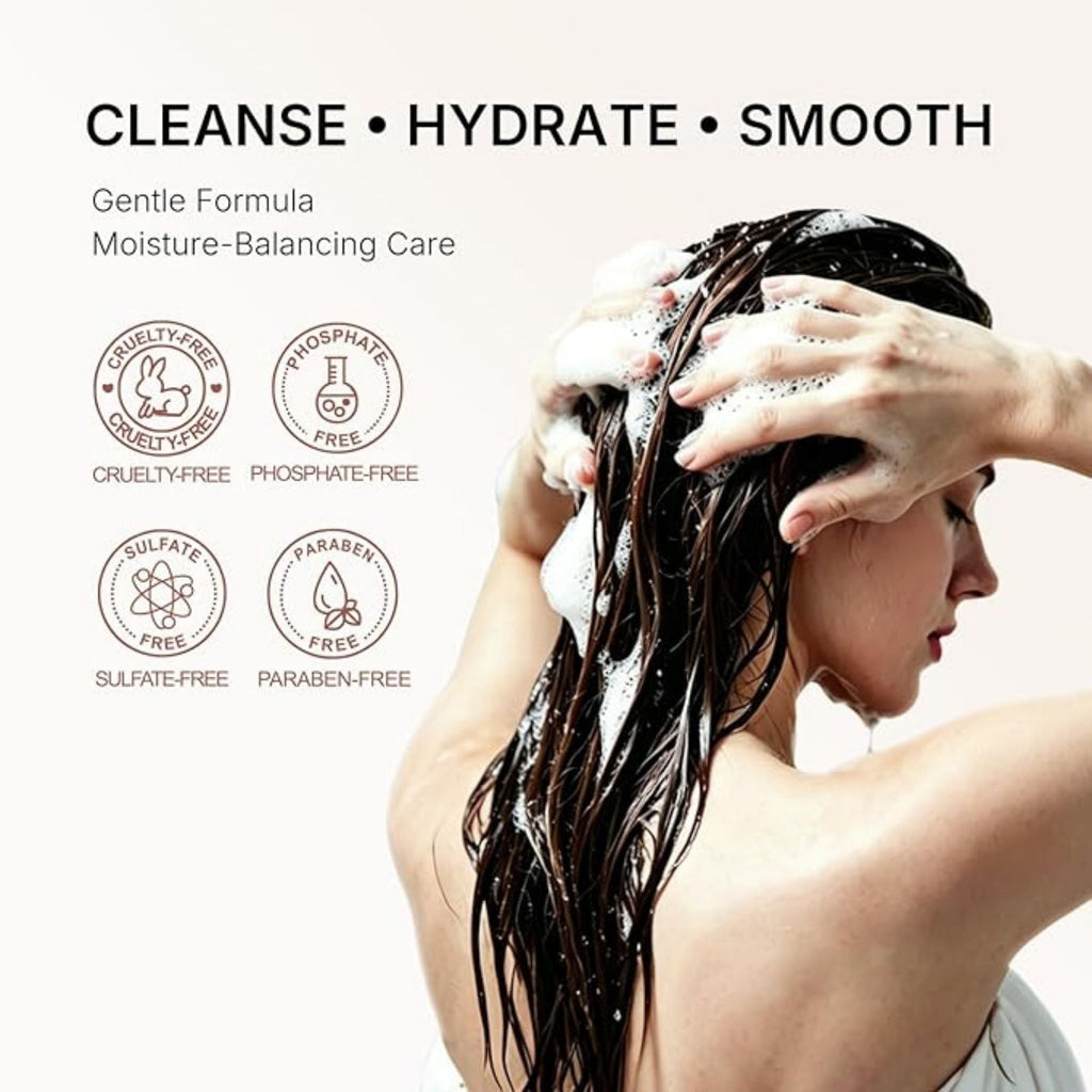 Refect Beauty Karseell Maca Power Moisture Shampoo being applied to wet hair for hydration and smoothing benefits