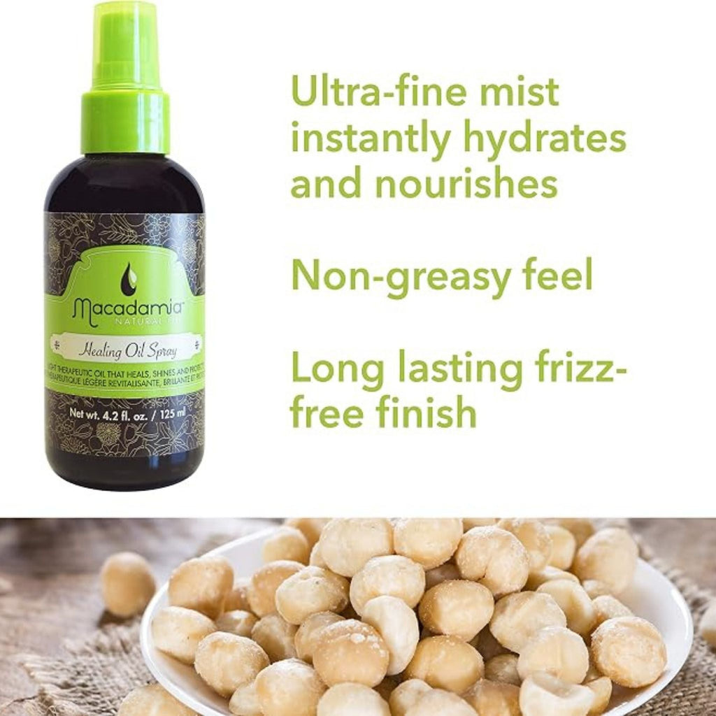 Refect Beauty Macadamia Natural Oil Healing Oil Spray bottle with macadamia nuts for hair nourishment and shine