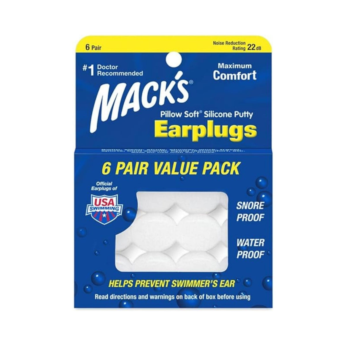 Refect Beauty MACK'S Pillow Soft white moldable silicone ear plugs 6 pair value pack for swimming and noise reduction