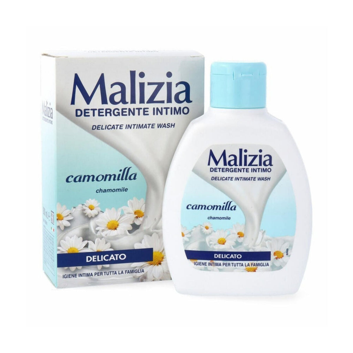 Refect Beauty Malizia Chamomile Delicate Intimate Wash bottle and box featuring soothing chamomile flower design