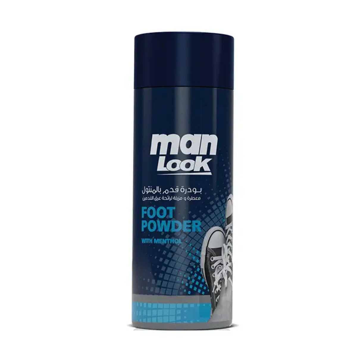 Refect Beauty Eva Man Look mint foot powder in a dark blue bottle for sweat and odor control
