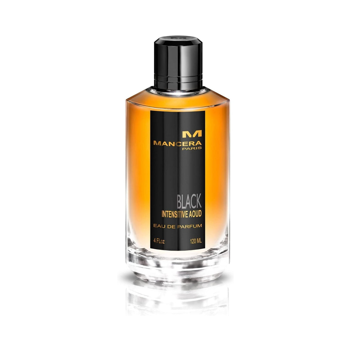 Refect Beauty Mancera Black Intensitive Aoud Eau de Parfum in a 120ml glass bottle with a black label and cap.