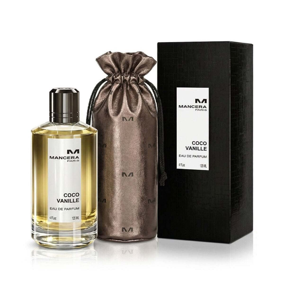 Refect Beauty Mancera Coco Vanille perfume bottle with metallic pouch and black presentation box