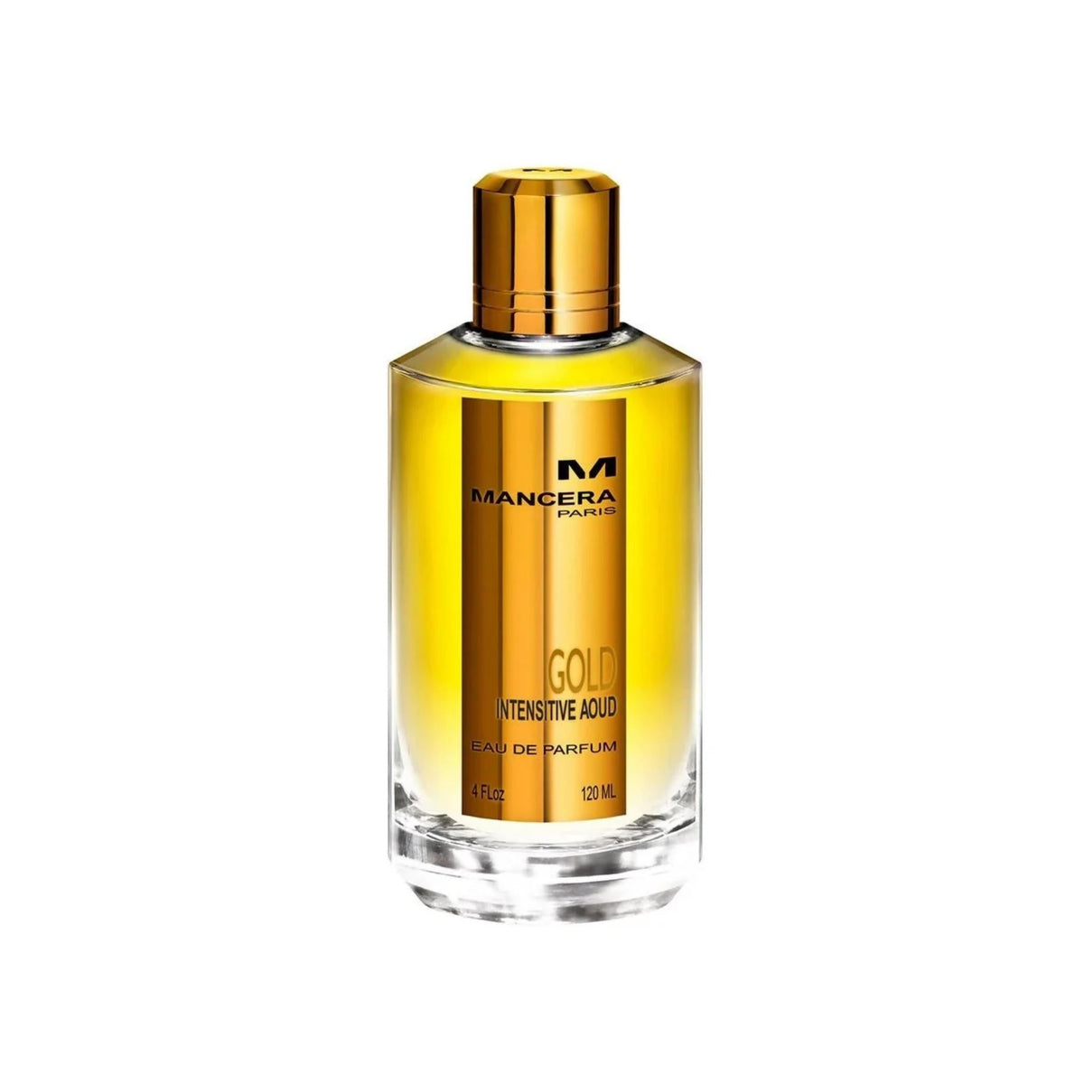 Refect Beauty Mancera Gold Intensive Aoud Eau de Parfum in a clear glass bottle with a gold cap and label
