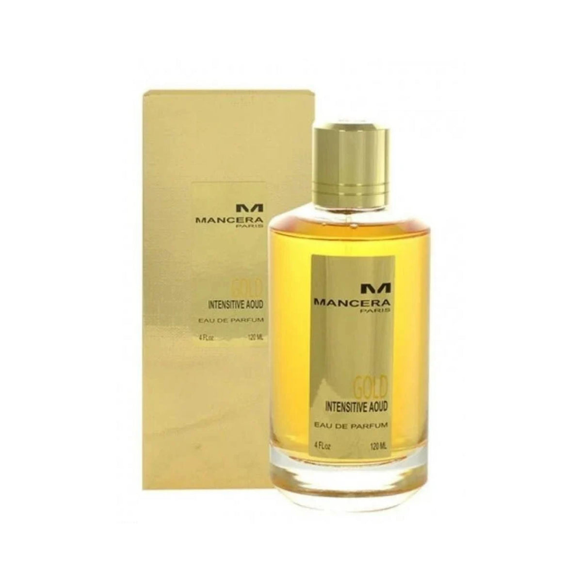 Refect Beauty Mancera Gold Intensive Aoud Eau de Parfum bottle with gold packaging and amber fragrance liquid