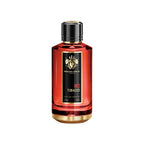 Refect Beauty Mancera Paris Red Tobacco Eau de Parfum in a cylindrical red glass bottle with a black and gold label.