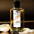 Refect Beauty Mancera Paris Roses Vanille Eau de Parfum in a clear glass bottle with a black cap and white label.