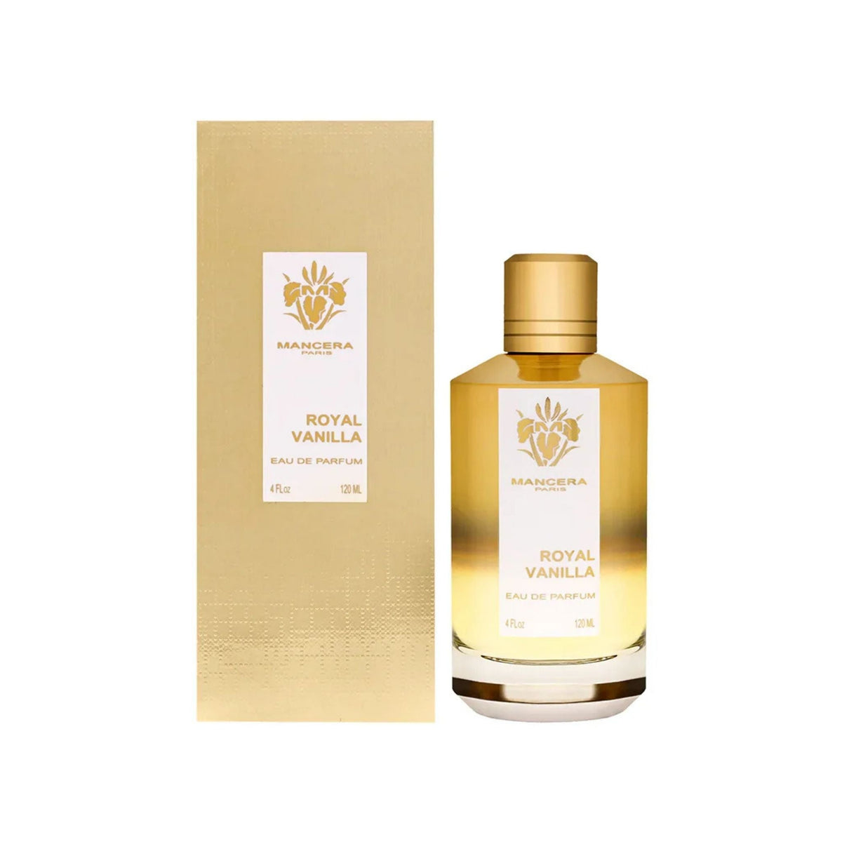 Refect Beauty Mancera Royal Vanilla Eau de Parfum bottle and gold box, a sophisticated unisex oriental fragrance.
