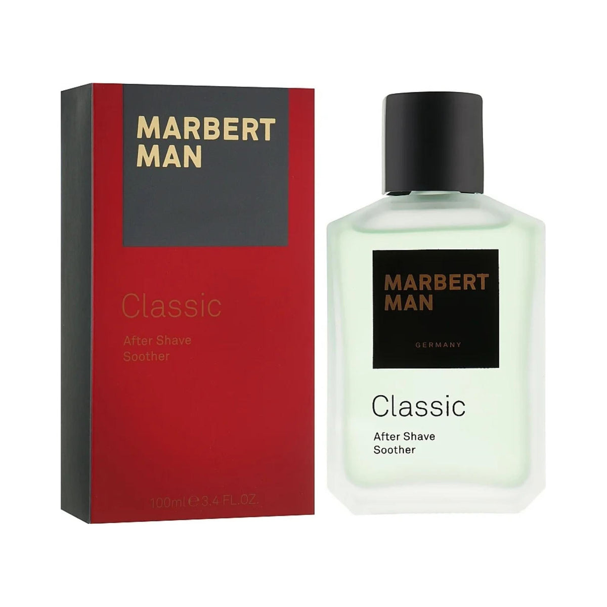 Refect Beauty Marbert Man Classic after shave bottle and red packaging box for soothing post-shave skincare