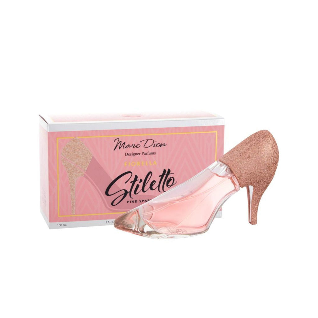 Refect Beauty Marc Dion Fiorella Stiletto Pink Sparkle perfume bottle shaped like a glittery pink high heel shoe