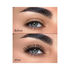 Refect Beauty Astra Subliminal Atomic Volume mascara before and after application showing curled and voluminous lashes