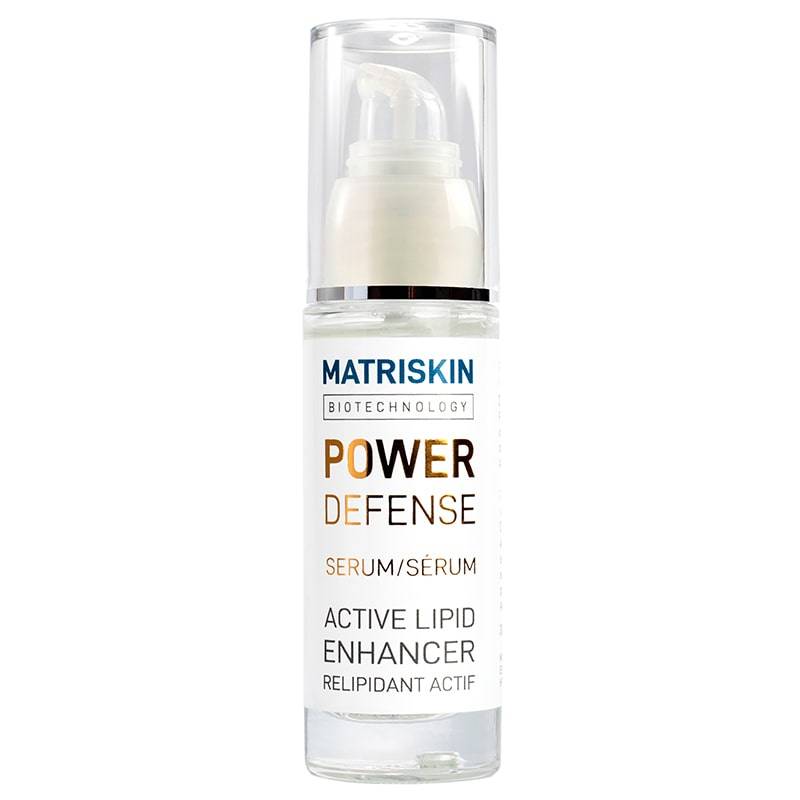 Refect Beauty Matriskin Power Defense Serum in a clear pump bottle for skin barrier protection and hydration.