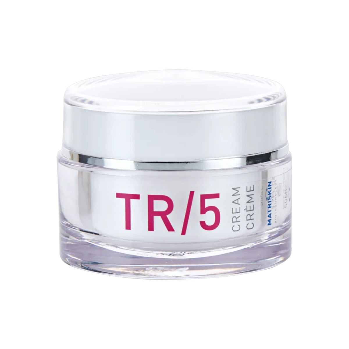 Refect Beauty Matriskin TR5 hydrating face cream in a white and clear 50ml jar with silver lid