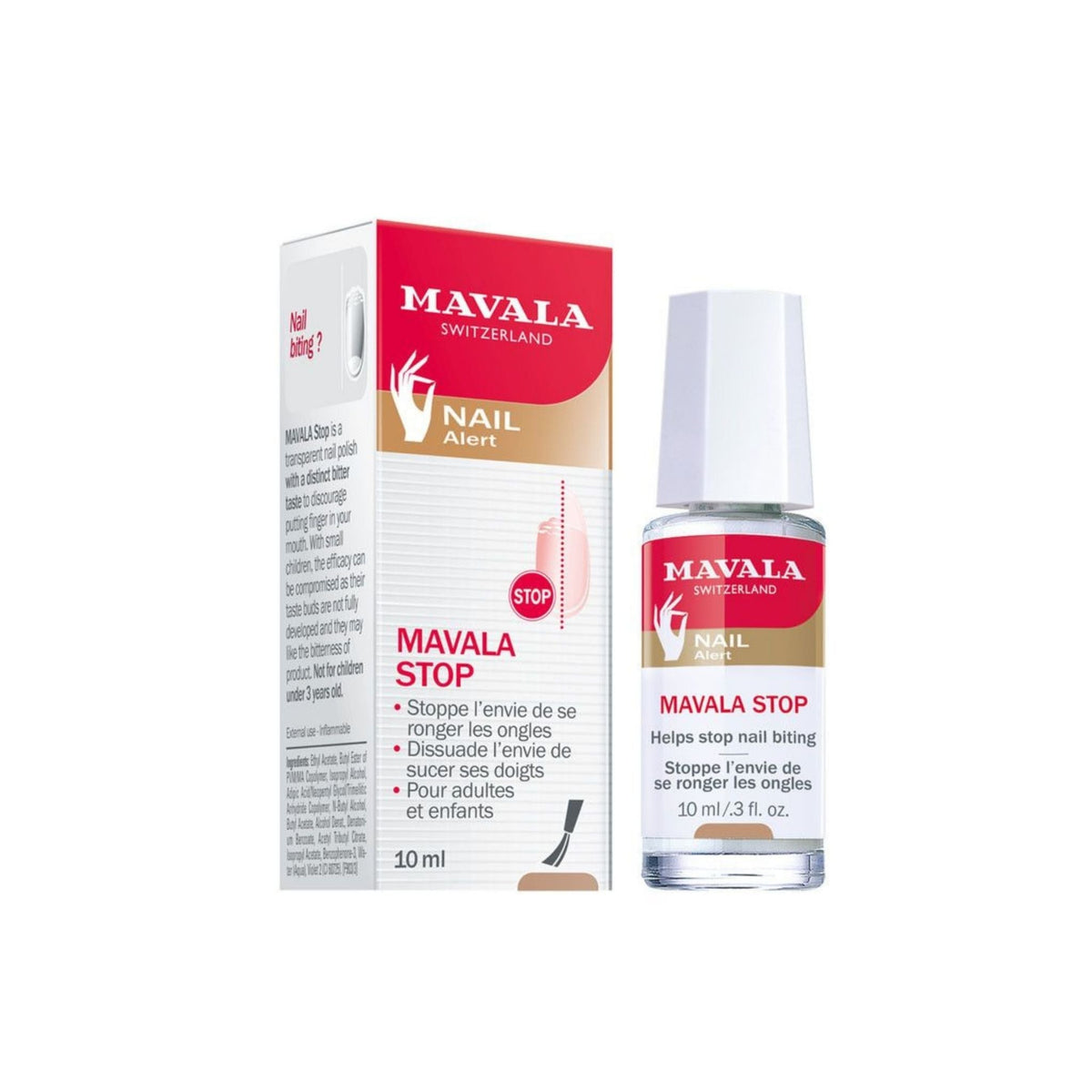 Refect Beauty Mavala Nail Alert bitter nail polish treatment in bottle with red and white product packaging box