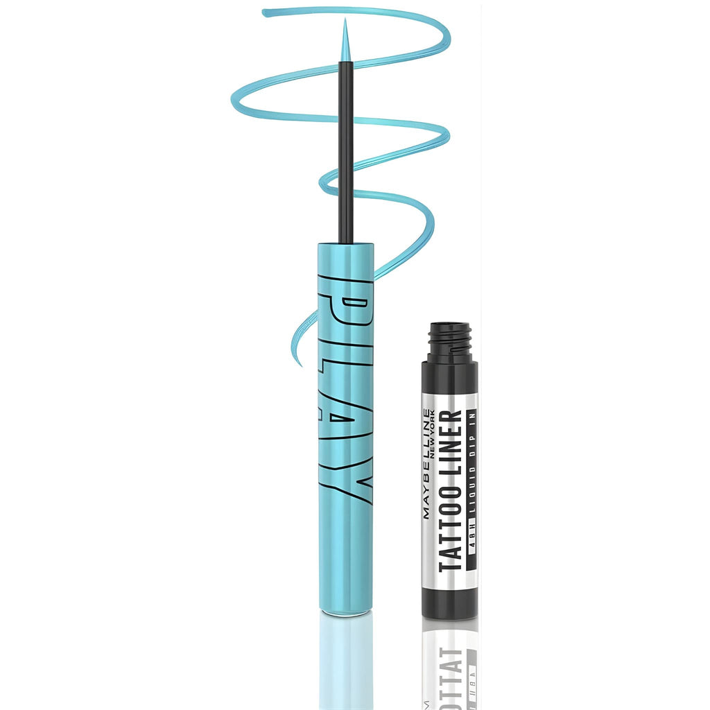 Refect Beauty Maybelline Tattoo Liner Play liquid eyeliner in a vibrant metallic blue with a precision felt tip.