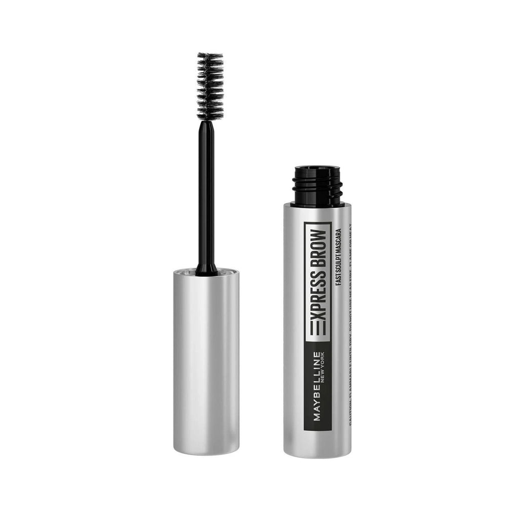 Refect Beauty Maybelline Express Brow Fast Sculpt clear brow mascara with applicator brush in silver packaging