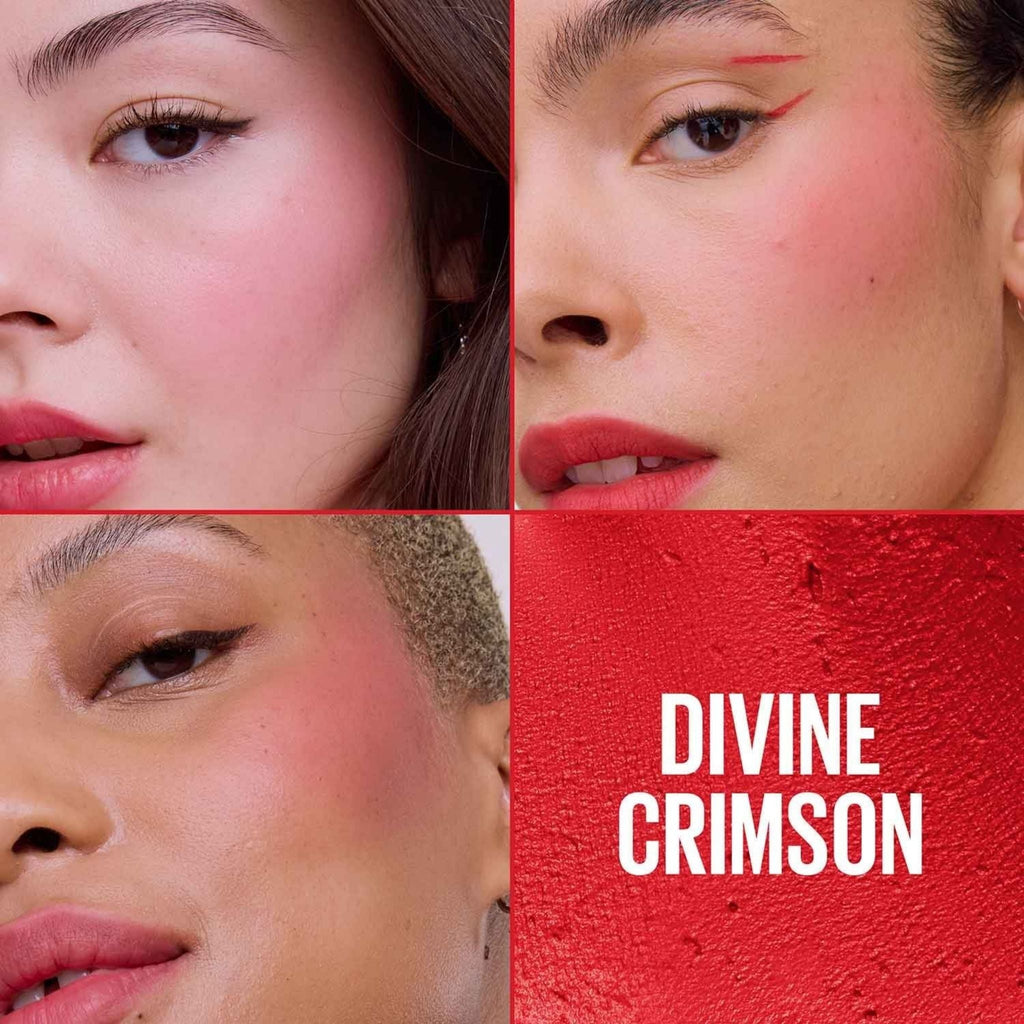 Refect Beauty Maybelline New York Cloudtopia Cheek & Lip Mousse in Divine Crimson applied on diverse models' skin