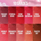 Refect Beauty Maybelline Cloudtopia Cheek & Lip Mousse swatches showing 10 diverse shades with a smooth matte finish.