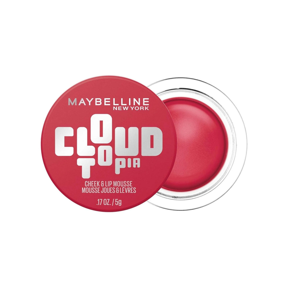 Refect Beauty Maybelline New York Cloudtopia Cheek & Lip Mousse in a vibrant pink shade with a soft, airy texture.