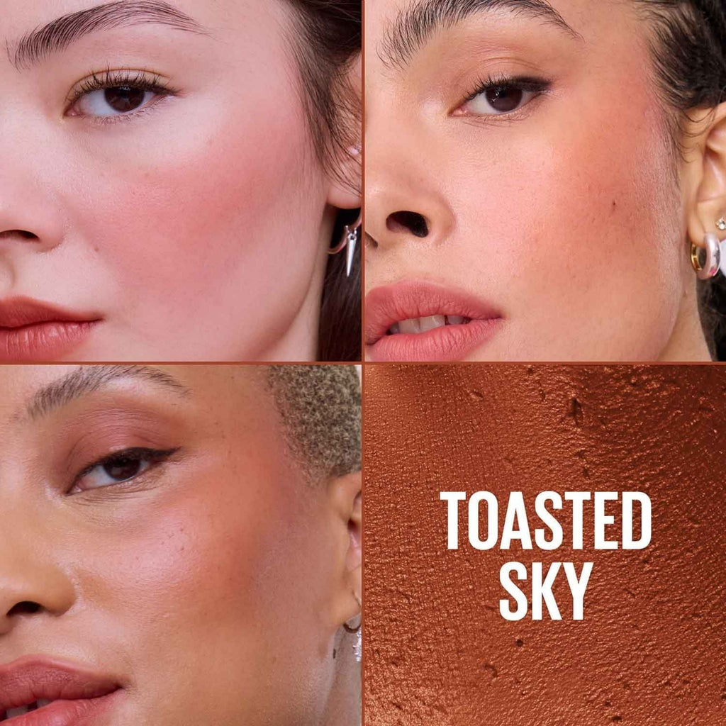Refect Beauty Maybelline New York Cloudtopia Cheek & Lip Mousse in Toasted Sky applied on diverse skin tones