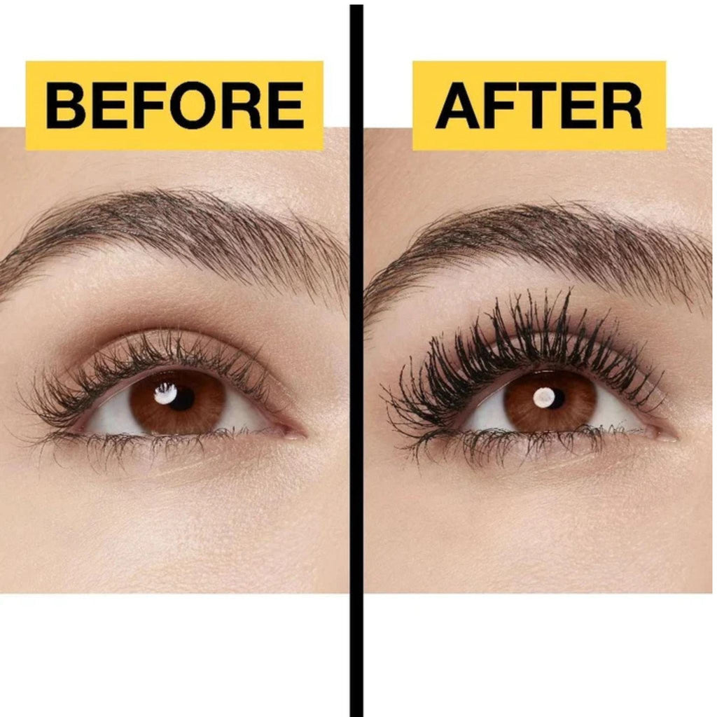 Refect Beauty Maybelline Colossal Mascara before and after comparison showing dramatic lash volume and black pigment
