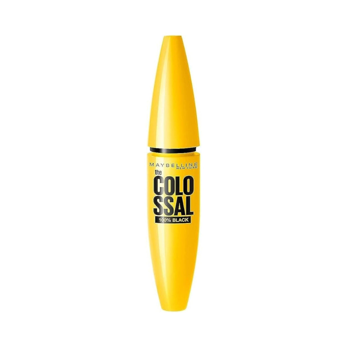 Refect Beauty Maybelline Colossal 100% Black mascara in a bright yellow tube for dramatic lash volume