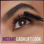 Refect Beauty Maybelline The Falsies Lash Lift mascara wand applying black volumizing formula to eyelashes