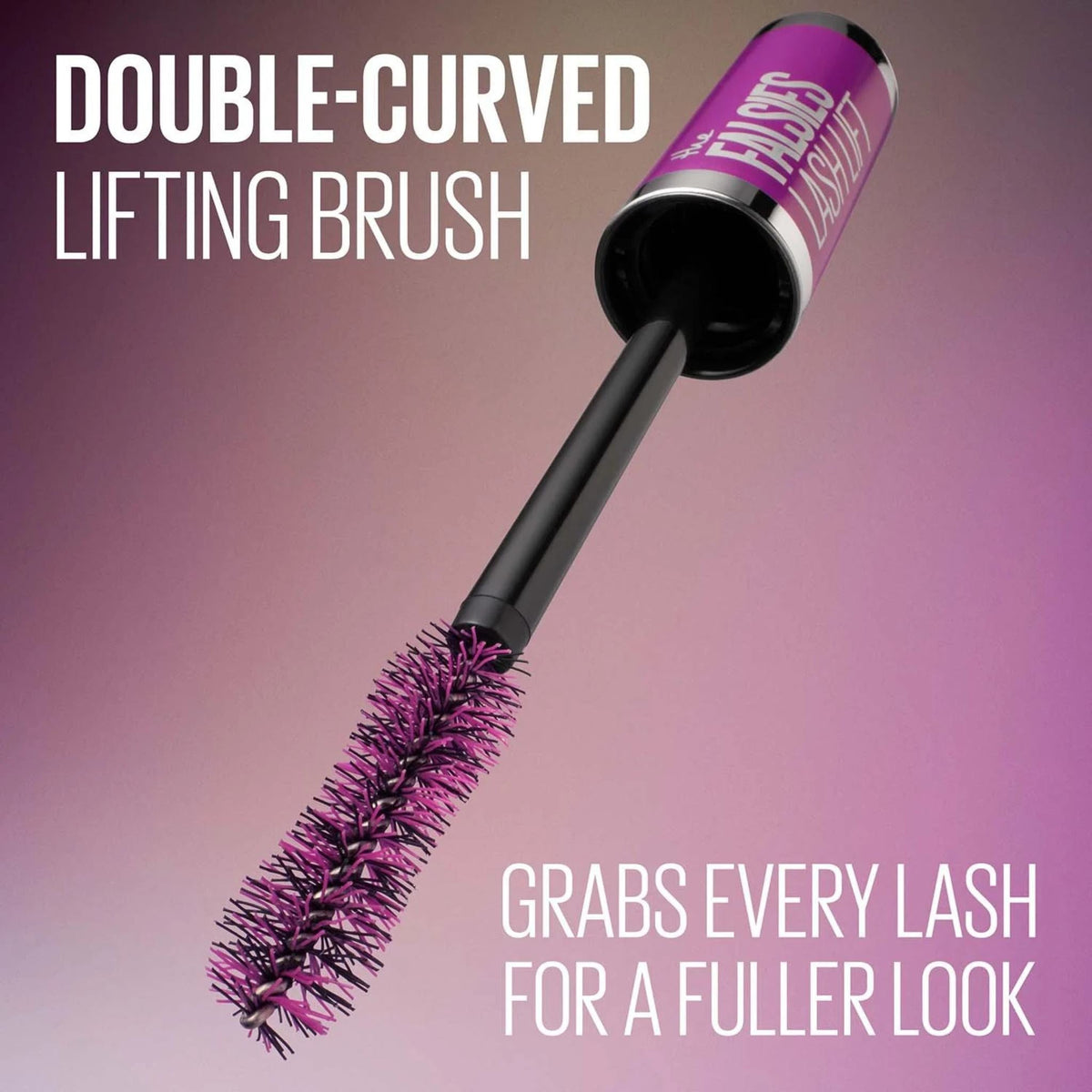 Refect Beauty Maybelline The Falsies Lash Lift mascara wand with a double-curved purple brush for lifting lashes.