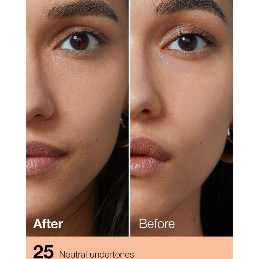 Refect Beauty Maybelline Fit Me Concealer shade 25 showing before and after application on a model's face