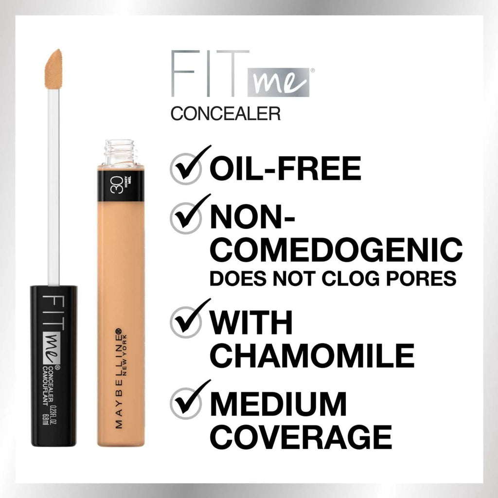 Refect Beauty Maybelline Fit Me liquid concealer in shade 30 Honey with applicator, oil-free and medium coverage.