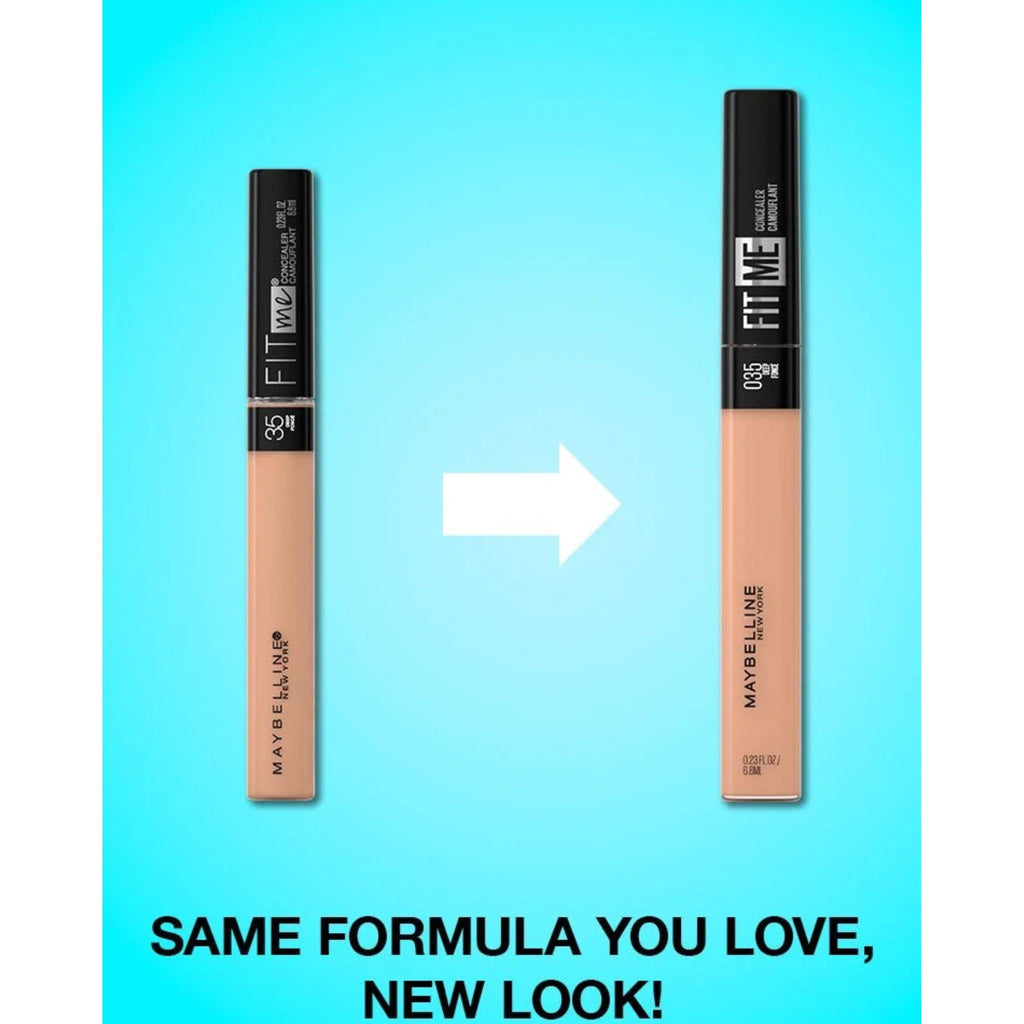 Refect Beauty Maybelline Fit Me liquid concealer tube showing old and new packaging designs for natural coverage.