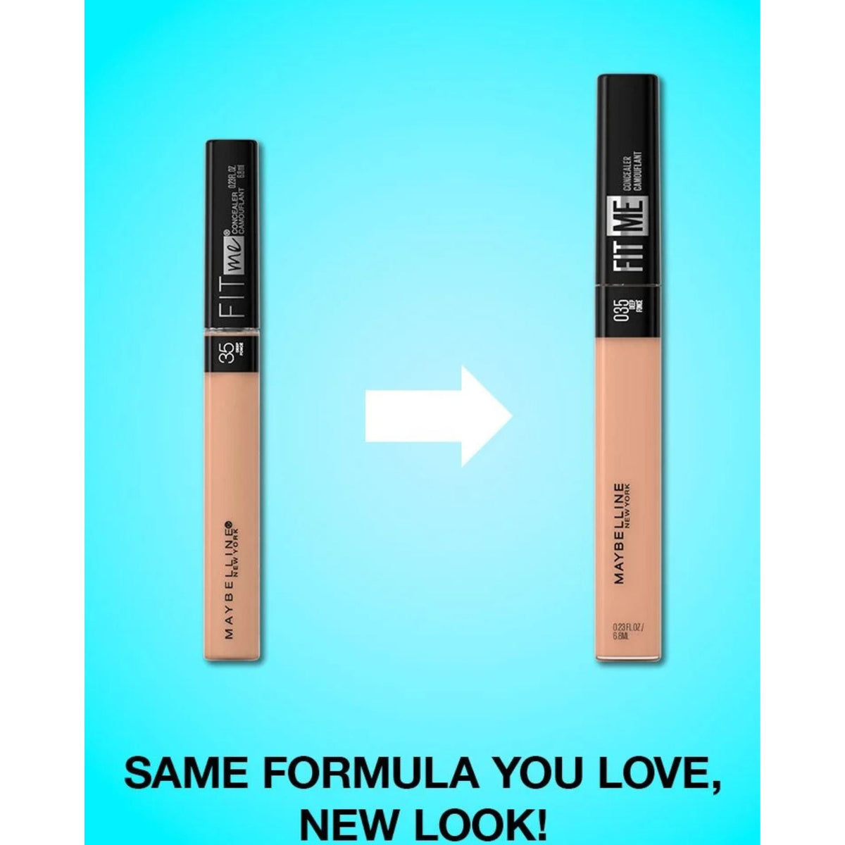 Refect Beauty Maybelline Fit Me liquid concealer tube showing old and new packaging designs for natural coverage.