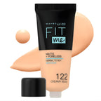 Refect Beauty Maybelline Fit Me Matte Poreless Foundation in shade 122 Creamy Beige in a squeeze tube with swatch.