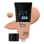 Refect Beauty Maybelline Fit Me Matte Poreless Foundation in shade 245 Classic Beige with a swatch of liquid makeup.