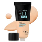 Refect Beauty Maybelline Fit Me Matte Poreless Foundation in shade 115 Ivory with a swatch of liquid makeup