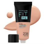 Refect Beauty Maybelline Fit Me Matte Poreless Foundation in shade 238 Rich Tan with a swatch of liquid makeup.