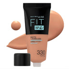 Refect Beauty Maybelline Fit Me Matte Poreless Foundation in shade 330 Toffee with a swatch of liquid makeup.