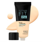 Refect Beauty Maybelline Fit Me Matte Poreless Foundation in shade 110 Porcelain with a swatch of liquid makeup
