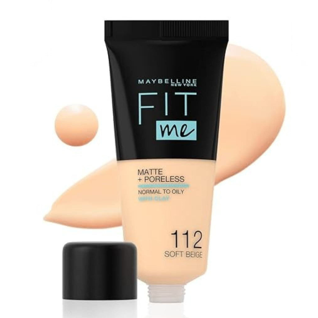 Refect Beauty Maybelline Fit Me Matte Poreless Foundation in Soft Beige shade 112 with a swatch of liquid makeup