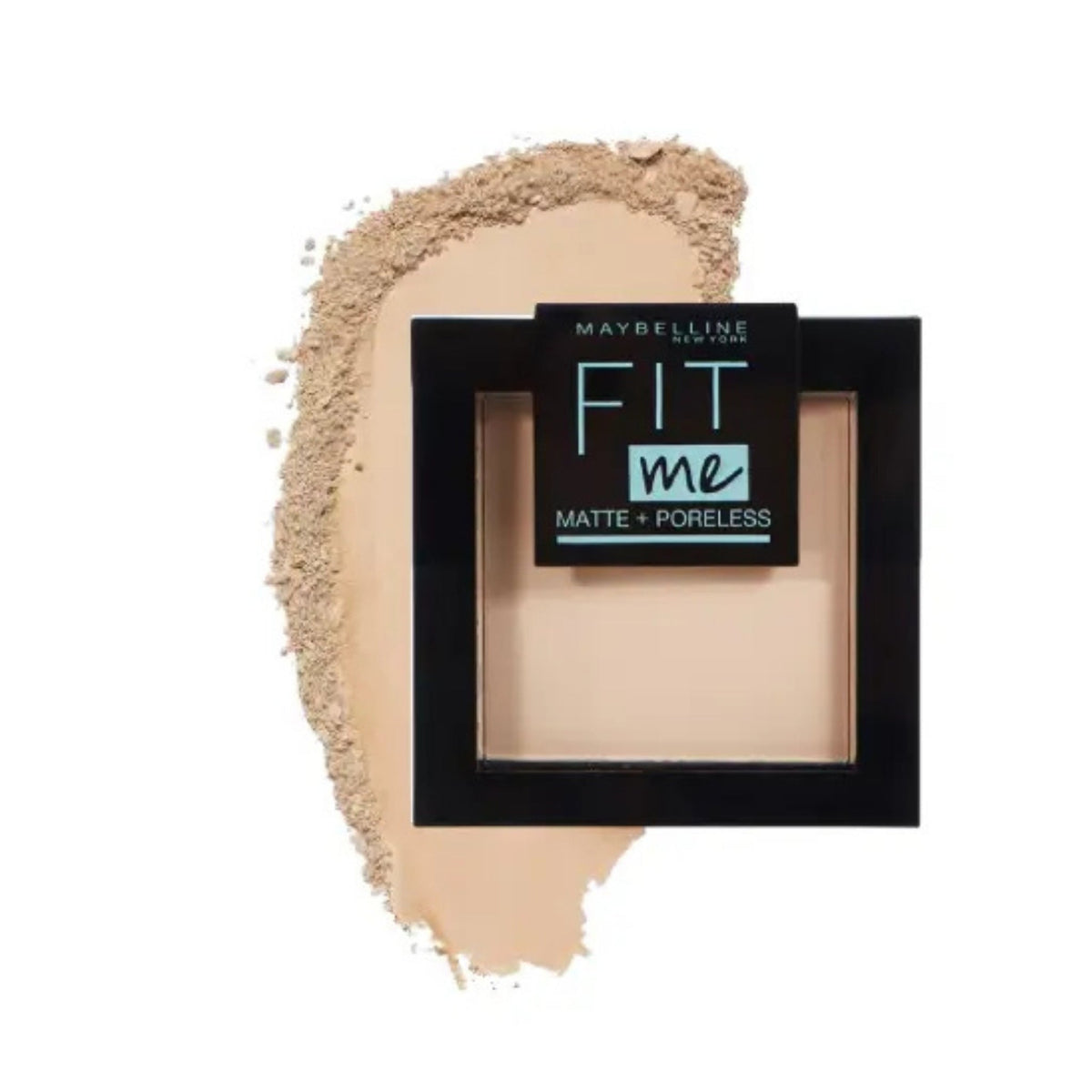 Refect Beauty Maybelline Fit Me Matte + Poreless powder foundation in a square compact with a loose powder swatch.