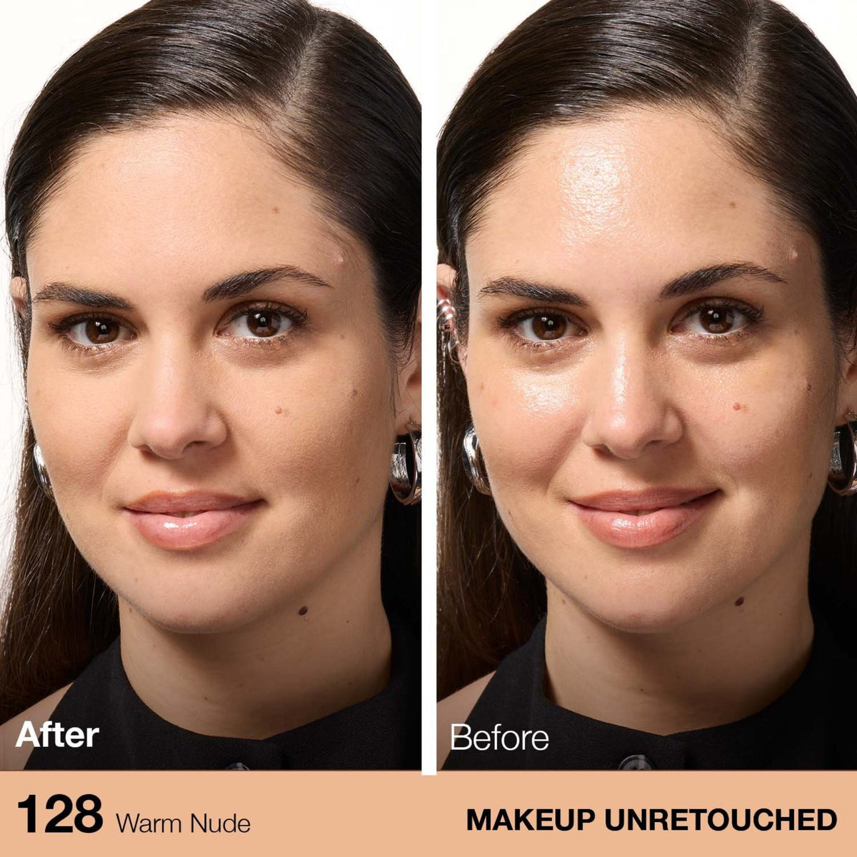Refect Beauty model showing before and after application of Maybelline Fit Me Matte + Poreless powder in Warm Nude