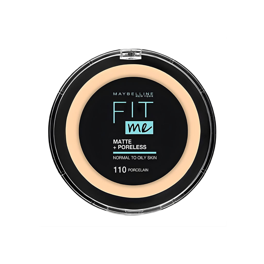 Refect Beauty Maybelline Fit Me Matte + Poreless powder foundation in shade 110 Porcelain for oily skin.