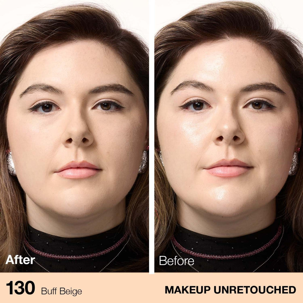 Refect Beauty Maybelline Fit Me Matte + Poreless Powder in 130 Buff Beige showing before and after application
