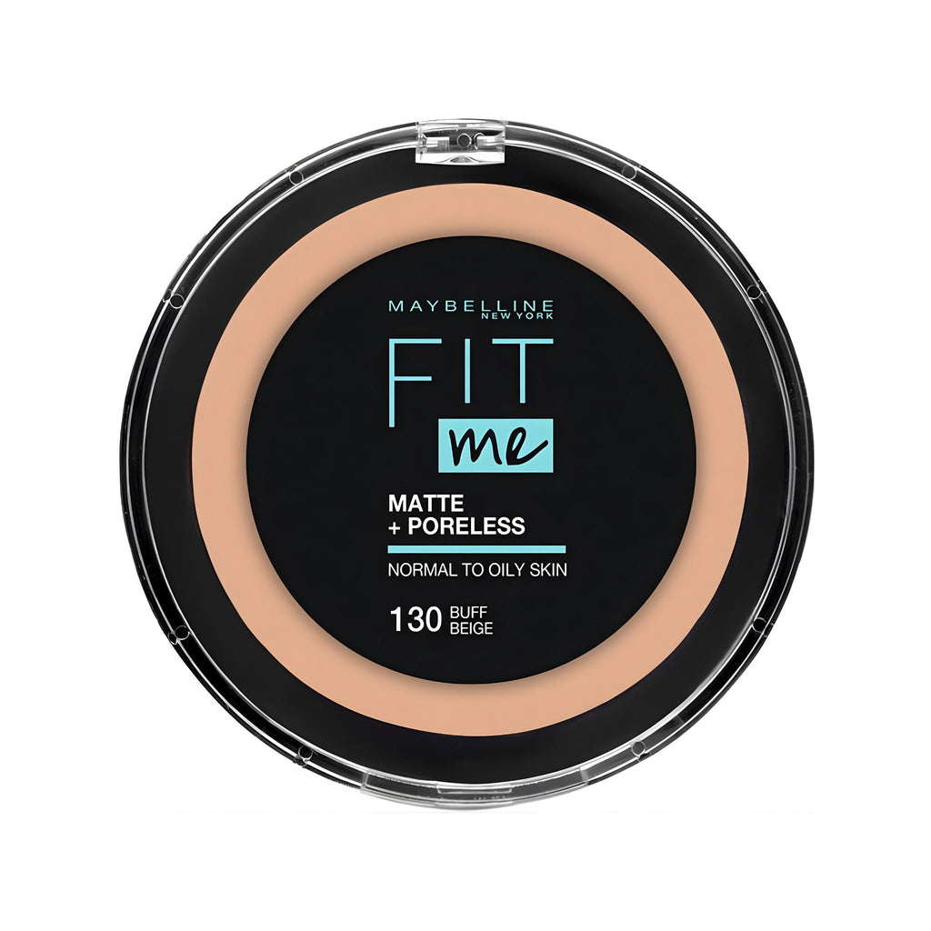 Refect Beauty Maybelline Fit Me Matte + Poreless powder foundation in shade 130 Buff Beige for oily skin.