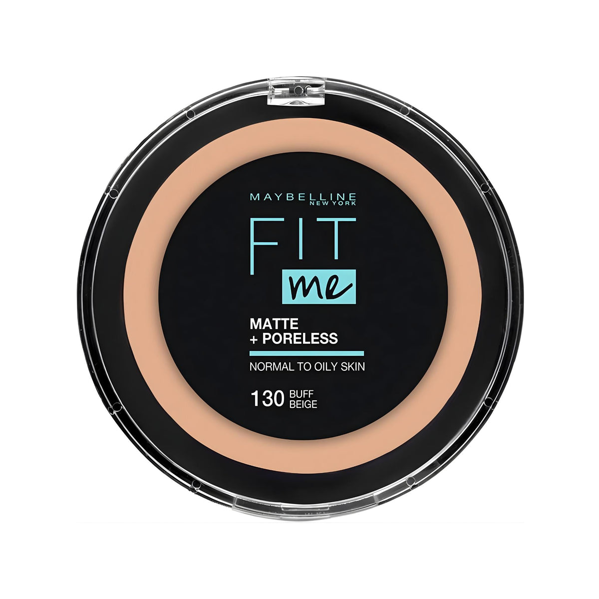 Refect Beauty Maybelline Fit Me Matte + Poreless powder foundation in shade 130 Buff Beige for oily skin.