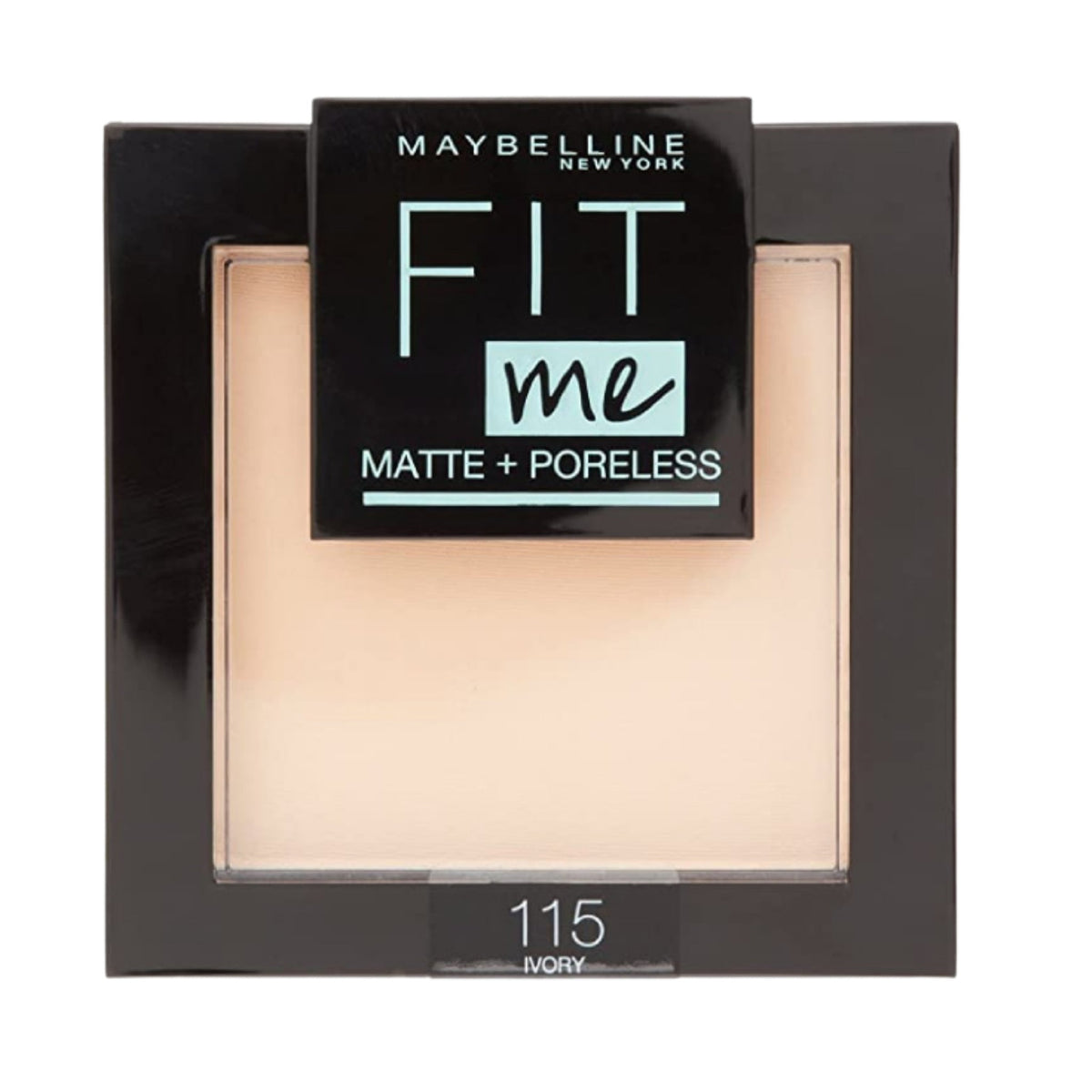 Refect Beauty Maybelline Fit Me Matte + Poreless powder foundation in shade 115 Ivory in a square black compact.