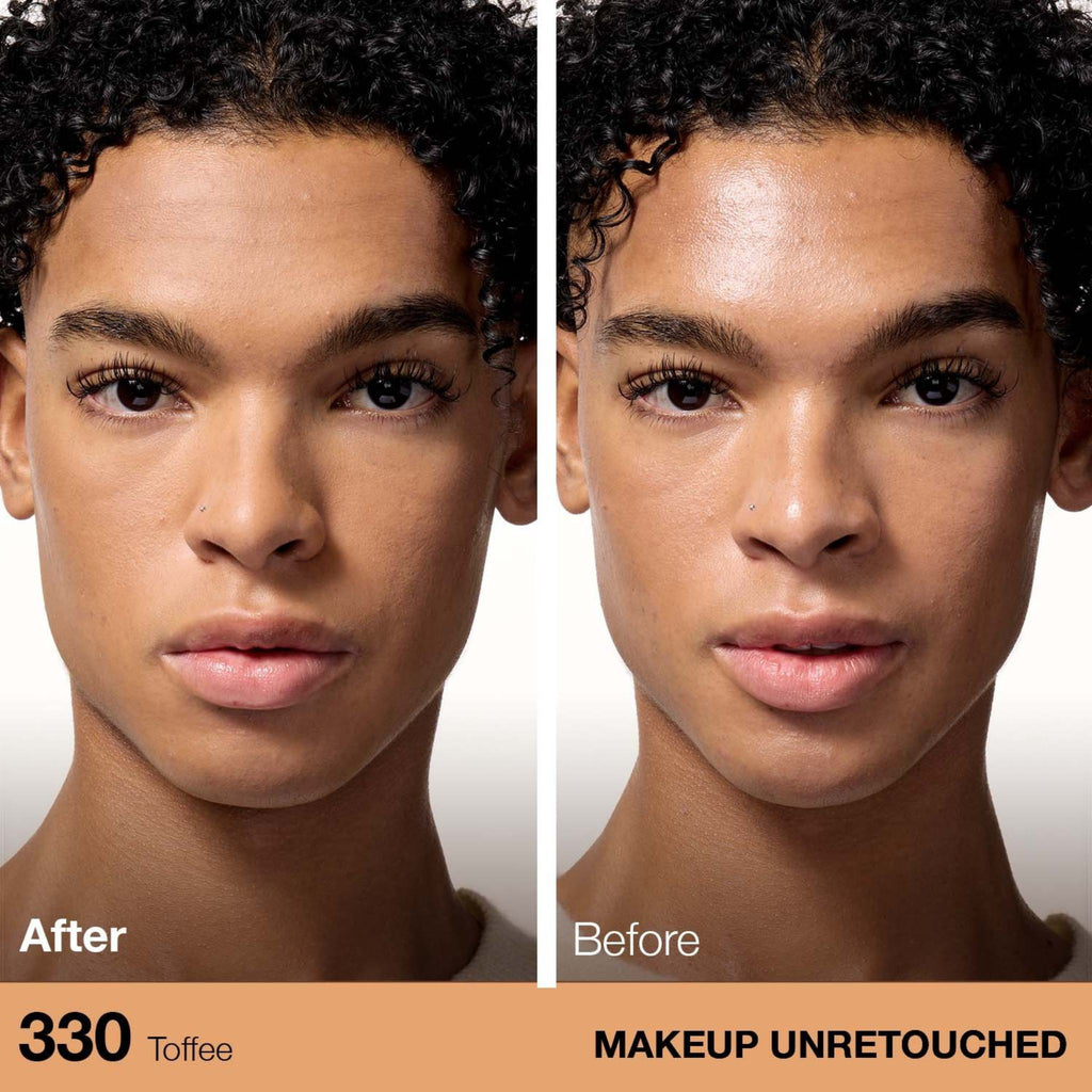 Refect Beauty Maybelline Fit Me Matte + Poreless Powder in 330 Toffee showing before and after skin texture results
