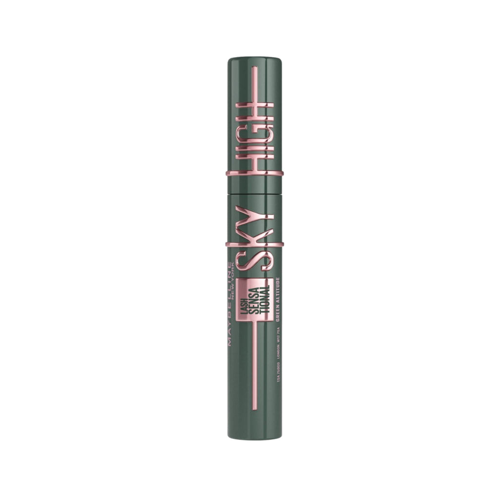 Refect Beauty Maybelline Lash Sensational Sky High mascara tube in green with metallic pink lettering